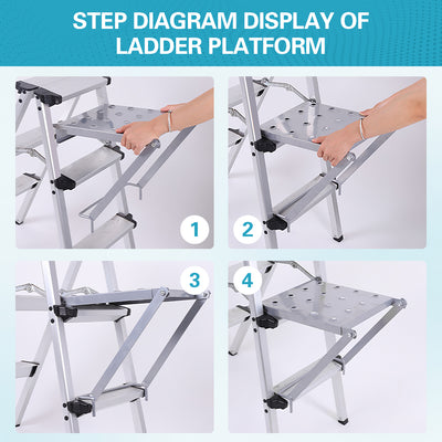 Mpow Telescoping Ladder Accessory - 35x26.5cm Iron Platform, 400LBS Capacity, Anti-Slip & Magnetic Tray