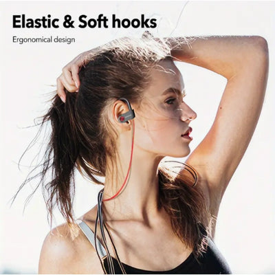 Mpow Bluetooth 5.3 Neckband Sports Earphones with Red and Black Cable Design, Glue-bonded Design, Button Controls, and 12-hour Battery Life