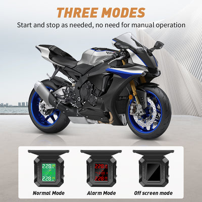 Mpow Motorcycle TPMS Tire Pressure Monitoring System - Wireless Solar Charging, 2 Sensors, LCD Display