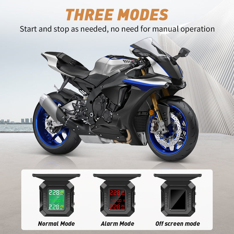 Mpow Motorcycle TPMS Tire Pressure Monitoring System - Wireless Solar Charging, 2 Sensors, LCD Display