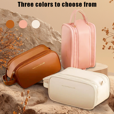 Mpow Double-Zipped Toiletry Bag for Women, Multifunctional Cosmetic Bag, Large Capacity, Leather/PU Fabric, Travel-Friendly Toiletry Storage Bag