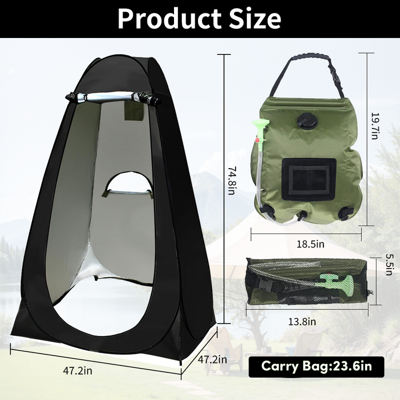 Mpow Pop - Up Camping Shower Tent with Solar Shower Bag - 6.2FT Height, Blocking, Portable Privacy Shelter