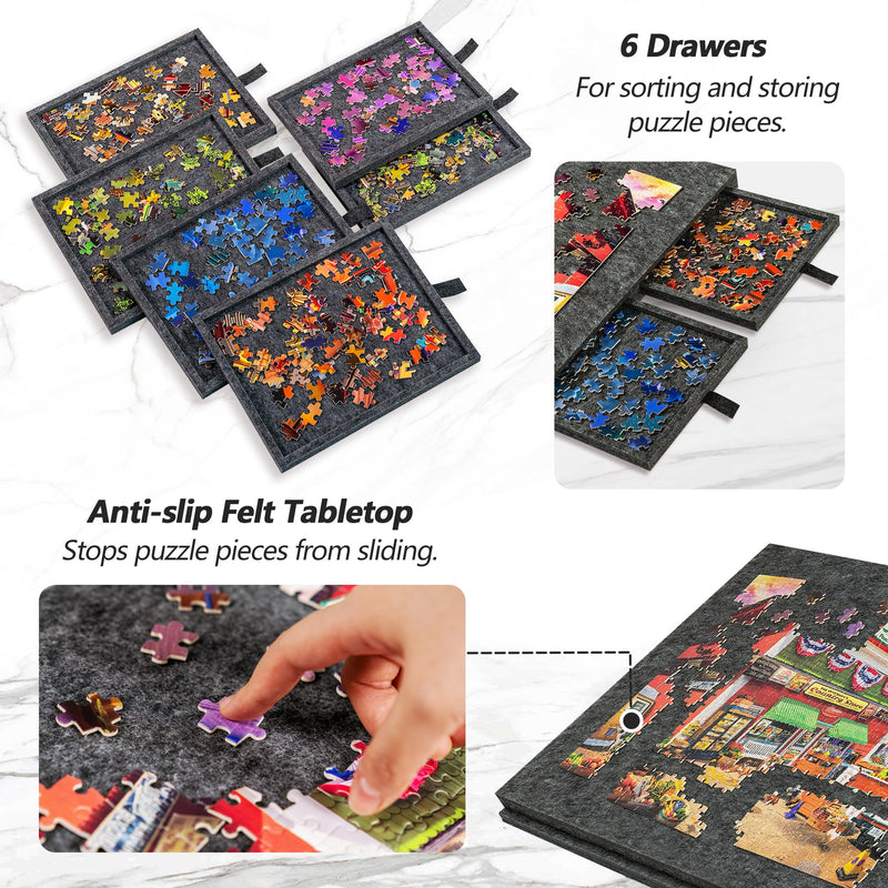 Mpow Foldable Jigsaw Puzzle Table with Stand and Lid, 6 Colorful Drawers, Fits 1000 Pieces, Lightweight and Portable