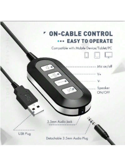 Mpow Wired headset with USB port and inline remote, comfortable head-mounted design for clear calls, perfect for office and customer service scenarios