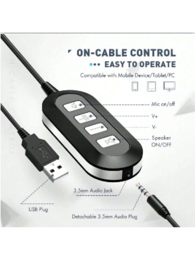 Mpow Wired headset with USB port and inline remote, comfortable head-mounted design for clear calls, perfect for office and customer service scenarios