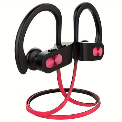 Mpow Bluetooth 5.3 Neckband Sports Earphones with Red and Black Cable Design, Glue-bonded Design, Button Controls, and 12-hour Battery Life