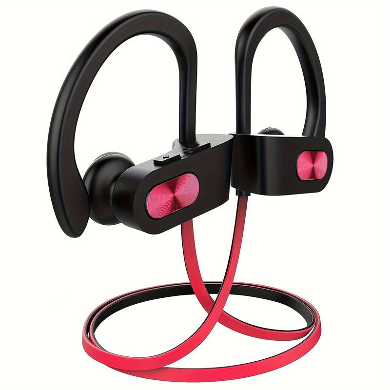 Mpow Bluetooth 5.3 Neckband Sports Earphones with Red and Black Cable Design, Glue-bonded Design, Button Controls, and 12-hour Battery Life