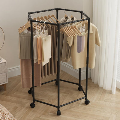 Mpow Hexagonal Floor-Mounted Clothes Rack with 360-Degree Rotation and Wheels for Commercial and Home Use