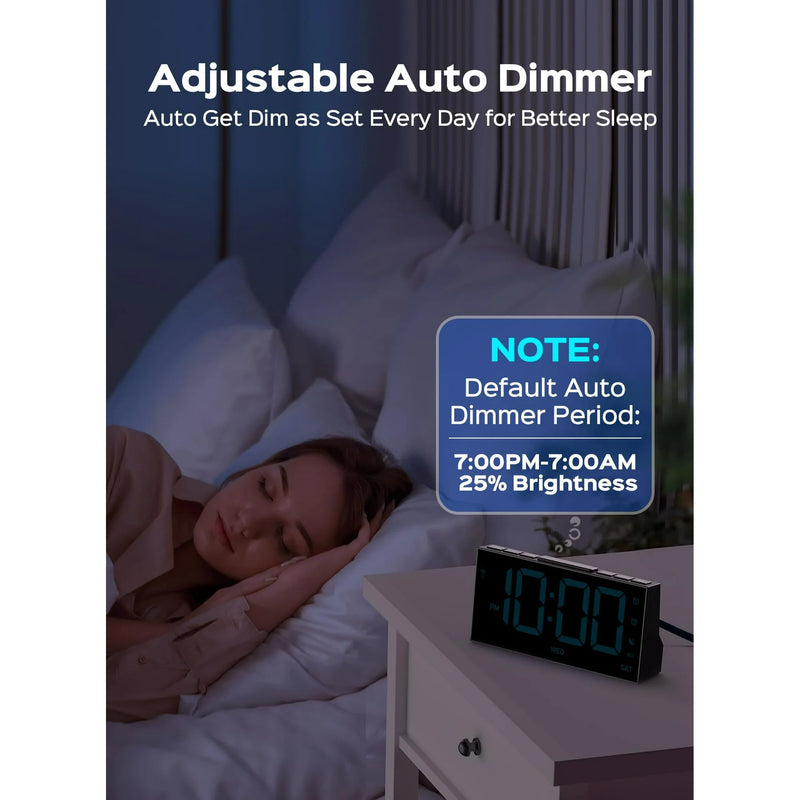 Mpow Wireless Sync Time Digital Alarm Clocks for Bedrooms, Digital Clock with 4 Level Brightness + Off, Dual Customizable Alarms, USB Port, Power-Off Memory, Snooze, 12/24H/DST, Bedside Clock