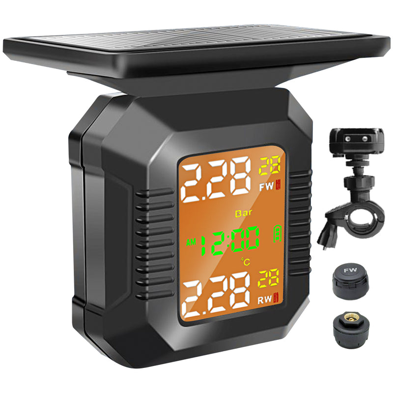 Mpow Motorcycle TPMS Tire Pressure Monitoring System - Wireless Solar Charging, 2 Sensors, LCD Display