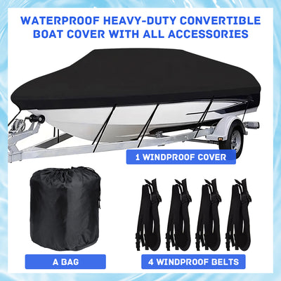 Mpow Boat Cover, Heavy-Duty PVC, Waterproof, Sun-Resistant, and Dust-Resistant, with Tie-Downs and Vents for Full-Enclosure Protection
