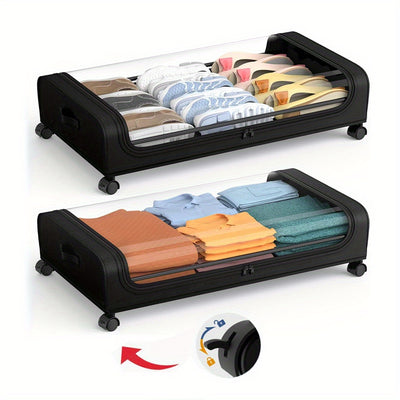 Mpow Underbed Storage Box with 360° Swiveling Wheels, Oxford Fabric + Metal Frame, Clear Window, Large Storage Capacity