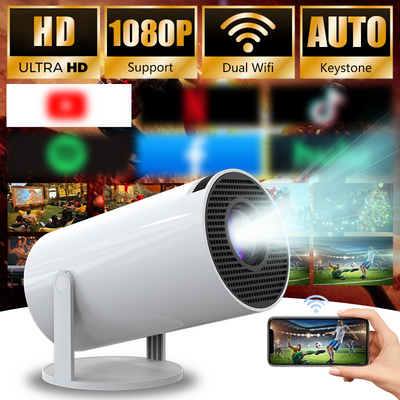 Mpow Projector with 4K decoding, Full HD, WiFi 6, Bluetooth 5.2, Android 11, 180° rotation, and 360° surround sound