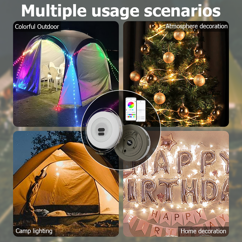Mpow Starry Sky Camping Lantern in Wilderness Green/Desert Yellow: 24 White LEDs + 12 Red LEDs + 10-meter Light String, App-Controlled RGB Tape
