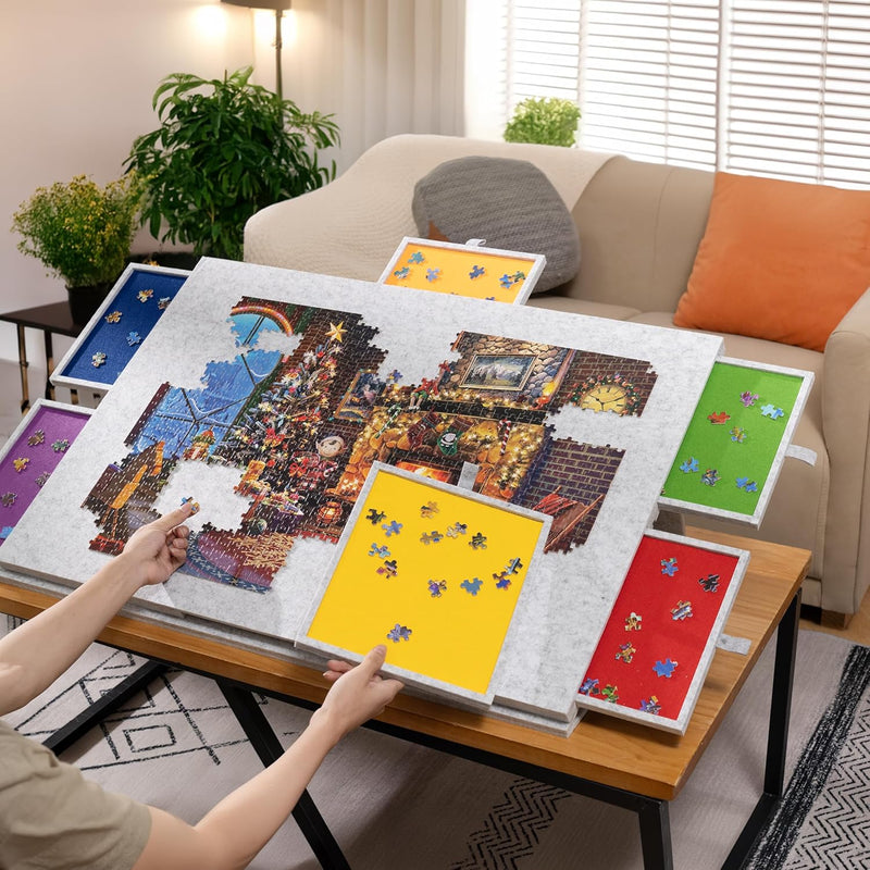 Mpow Foldable Jigsaw Puzzle Table with Stand and Lid, 6 Colorful Drawers, Fits 1000 Pieces, Lightweight and Portable