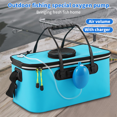 Mpow Foldable EVA Fishing Bucket + Rechargeable Oxygen Pump: Keeps Live Bait Fresh, Leakproof, Durable, and Multi-Purpose Portable Outdoor Fishing Tool