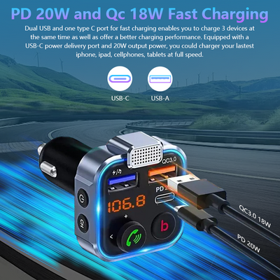 Mpow Bluetooth 5.3 Car FM Transmitter - Hi-Fi Music, Dual Mic Noise Cancellation, 20W PD Fast Charge