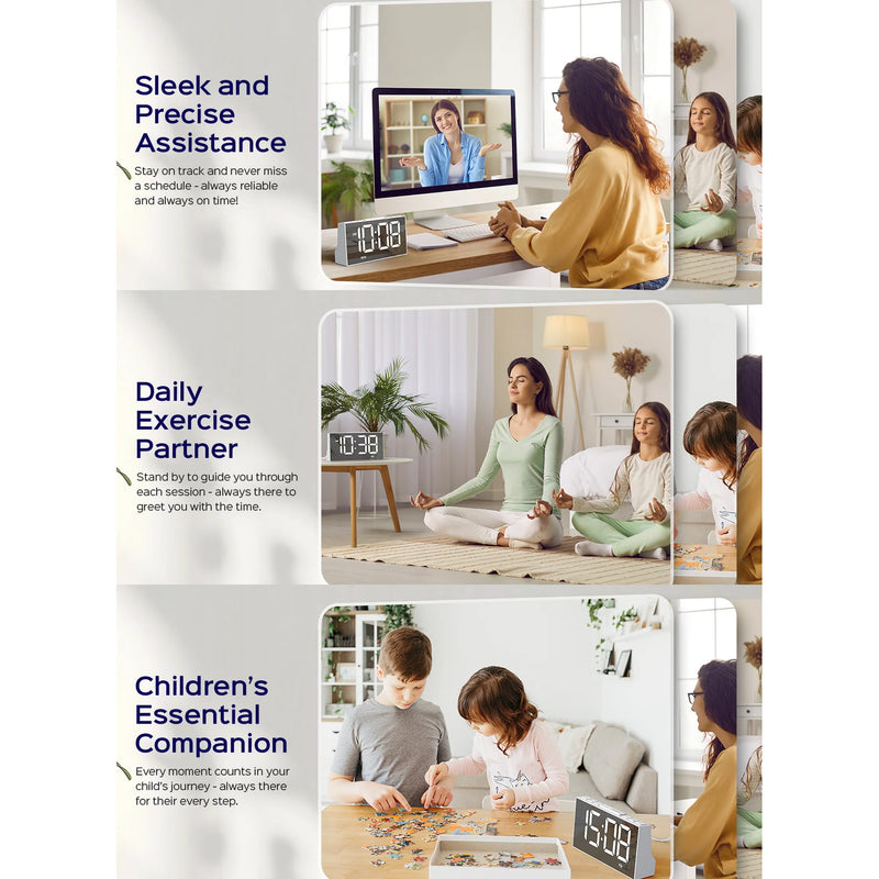 Mpow Alarm Clock, Mirror-finish, Digital Alarm Clock for Bedroom, Adjustable Brightness, Customizable Alarms, Automatically Dim at Night, Progressive Volume, DST