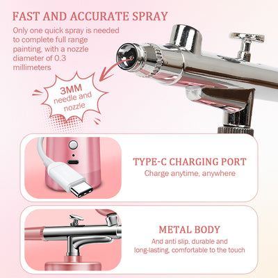 Mpow Rechargeable Portable Airbrush Kit - 3 Pressure Settings, 950mAh Battery, 0.3mm Nozzle for Art & DIY Projects