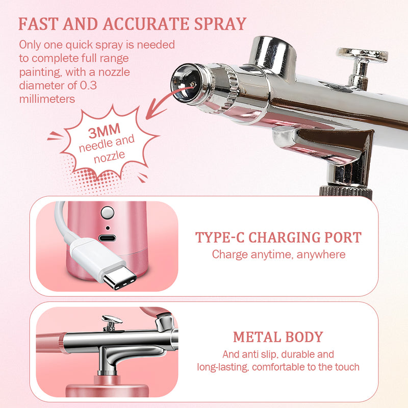 Mpow Rechargeable Portable Airbrush Kit - 3 Pressure Settings, 950mAh Battery, 0.3mm Nozzle for Art & DIY Projects