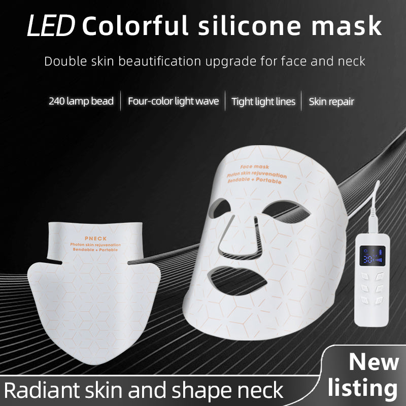 Mpow 4-Color Light Therapy Silicone Mask with Neck Care | 480 Chips Face & Neck Beauty Device