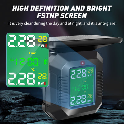 Mpow Motorcycle TPMS Tire Pressure Monitoring System - Wireless Solar Charging, 2 Sensors, LCD Display