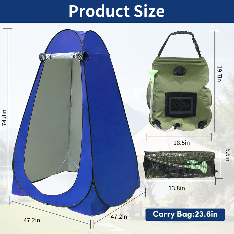Mpow Pop - Up Camping Shower Tent with Solar Shower Bag - 6.2FT Height, Blocking, Portable Privacy Shelter