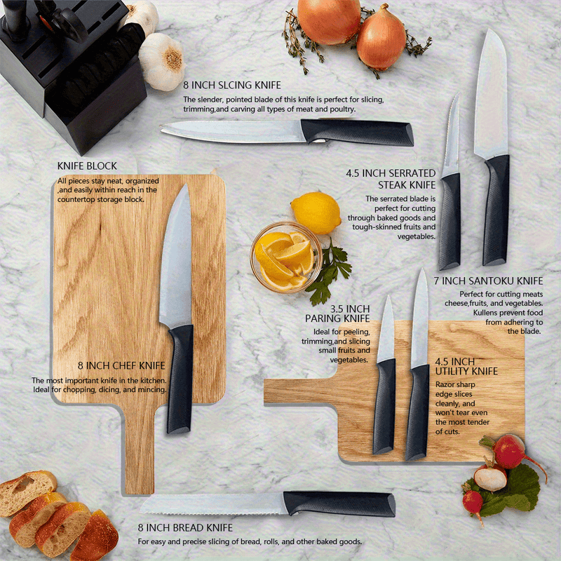 Mpow 15-piece kitchen knife set with self-sharpening block