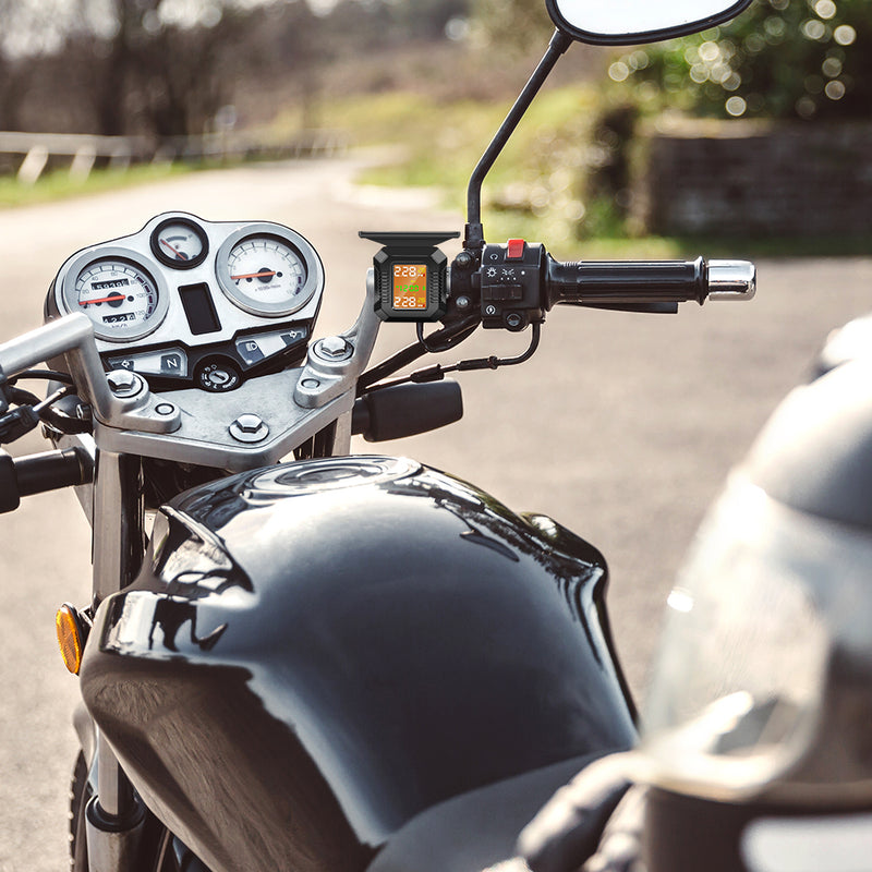 Mpow Motorcycle TPMS Tire Pressure Monitoring System - Wireless Solar Charging, 2 Sensors, LCD Display