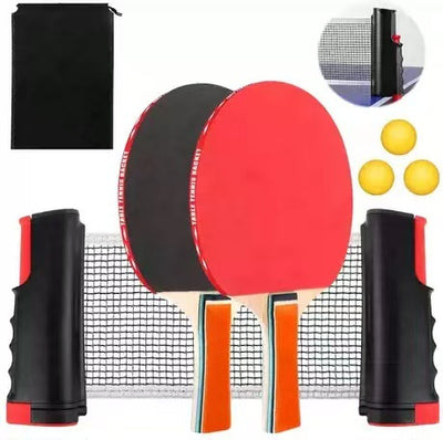 Mpow Outdoor table tennis set with net, 2 paddles, and 3 balls. Easy to assemble and portable. Perfect for outdoor fun with family and friends