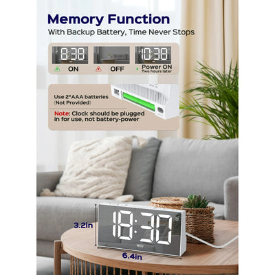 Mpow Alarm Clock, Mirror-finish, Digital Alarm Clock for Bedroom, Adjustable Brightness, Customizable Alarms, Automatically Dim at Night, Progressive Volume, DST