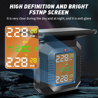 Mpow Motorcycle TPMS Tire Pressure Monitoring System - Wireless Solar Charging, 2 Sensors, LCD Display