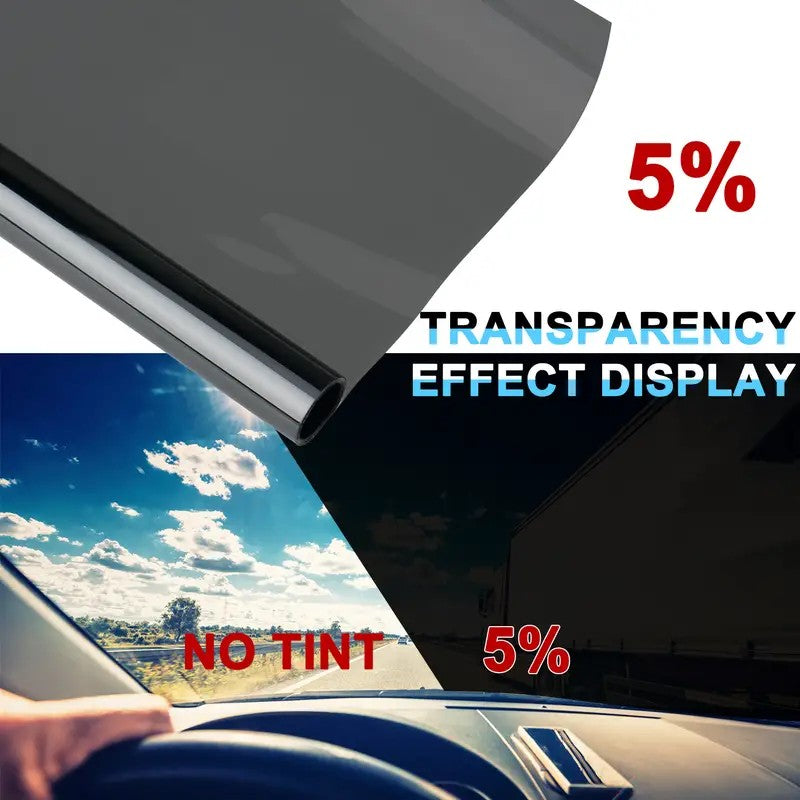 Mpow Black PET Window Film with 99% UV Protection and 50% Heat Insulation. Includes a scraper and scissors for versatile use.