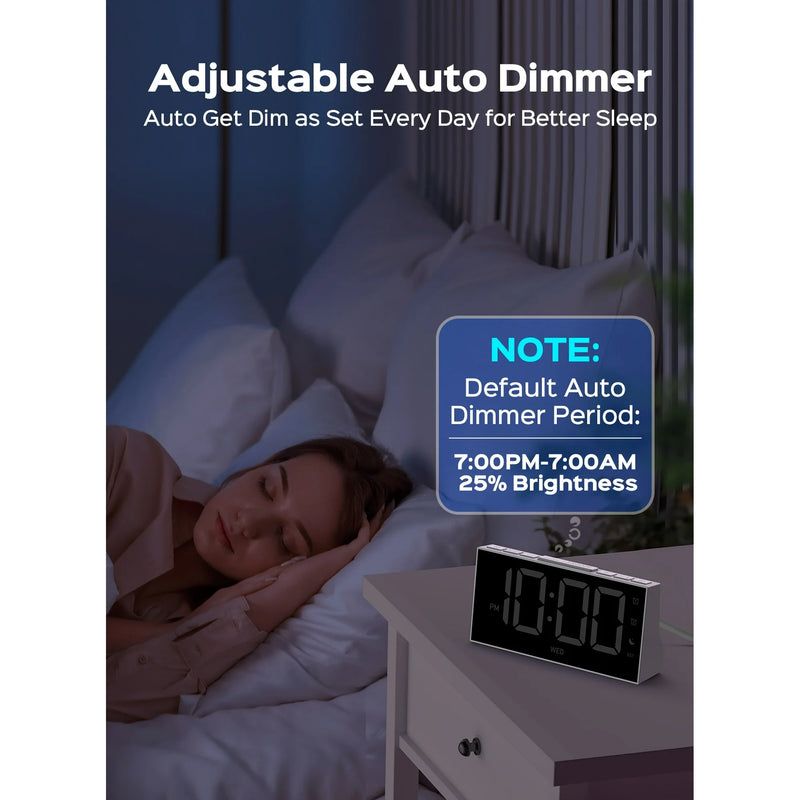 Mpow Alarm Clock, Mirror-finish, Digital Alarm Clock for Bedroom, Adjustable Brightness, Customizable Alarms, Automatically Dim at Night, Progressive Volume, DST