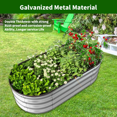 Mpow Galvanized Steel Oval Garden Bed Set