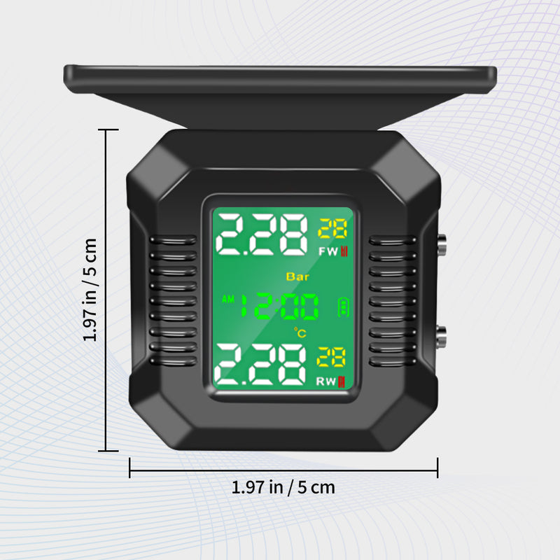 Mpow Motorcycle TPMS Tire Pressure Monitoring System - Wireless Solar Charging, 2 Sensors, LCD Display