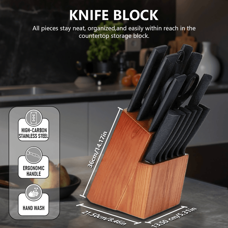 Mpow 15-piece kitchen knife set with self-sharpening block