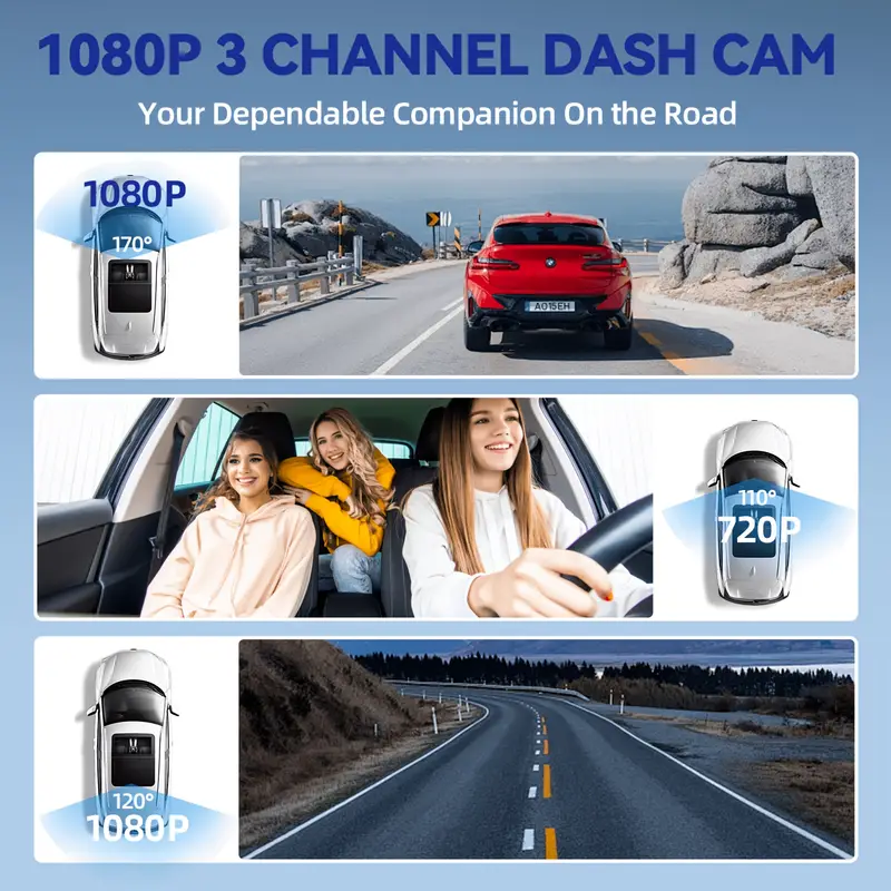 Mpow 2.0-inch IPS Screen Triple-Camera Wi-Fi Dash Cam