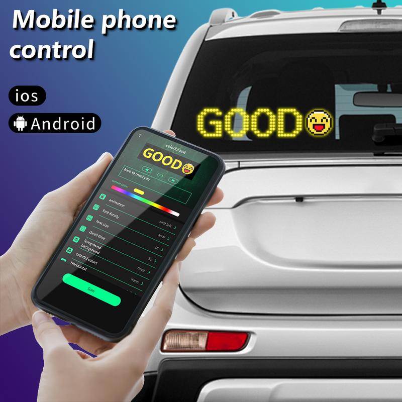 Mpow Smart Interactive Full-Color Dot Matrix Window Screen. Flexible Screen, Controlled by Mobile App. Multi-Language Customization. Compatible with All Vehicles