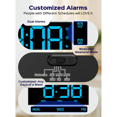 Mpow Wireless Sync Time Digital Alarm Clocks for Bedrooms, Digital Clock with 4 Level Brightness + Off, Dual Customizable Alarms, USB Port, Power-Off Memory, Snooze, 12/24H/DST, Bedside Clock