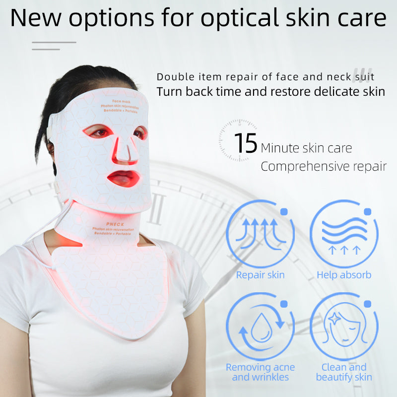 Mpow 4-Color Light Therapy Silicone Mask with Neck Care | 480 Chips Face & Neck Beauty Device