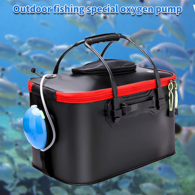 Mpow Foldable EVA Fishing Bucket + Rechargeable Oxygen Pump: Keeps Live Bait Fresh, Leakproof, Durable, and Multi-Purpose Portable Outdoor Fishing Tool