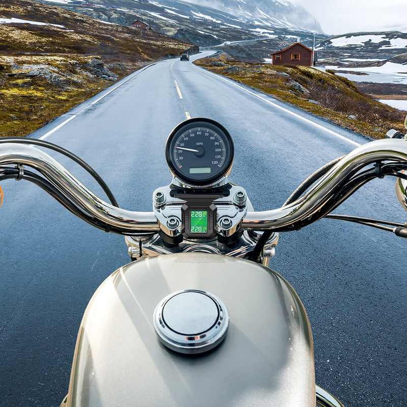 Mpow Motorcycle TPMS Tire Pressure Monitoring System - Wireless Solar Charging, 2 Sensors, LCD Display