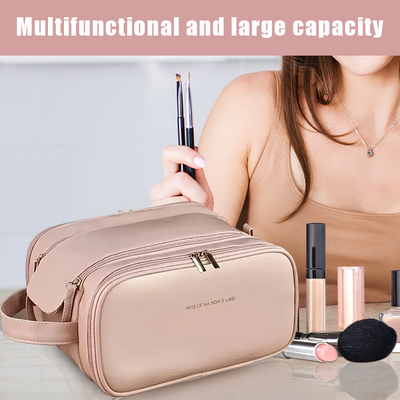 Mpow Double-Zipped Toiletry Bag for Women, Multifunctional Cosmetic Bag, Large Capacity, Leather/PU Fabric, Travel-Friendly Toiletry Storage Bag