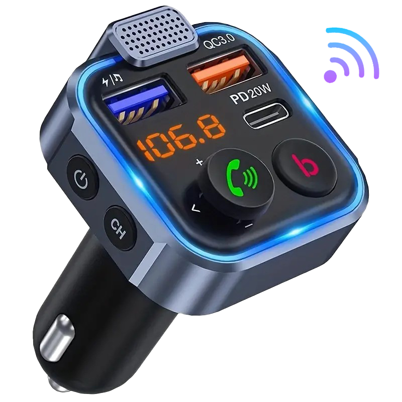 Mpow Bluetooth 5.3 Car FM Transmitter - Hi-Fi Music, Dual Mic Noise Cancellation, 20W PD Fast Charge