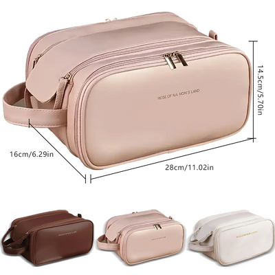 Mpow Double-Zipped Toiletry Bag for Women, Multifunctional Cosmetic Bag, Large Capacity, Leather/PU Fabric, Travel-Friendly Toiletry Storage Bag