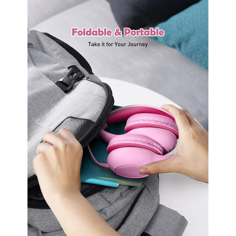 Mpow Kids Headphones with Microphone, Stereo Wired Headphones for Kids 85/94dB Safe Volume with Share Port, Adjustable Foldable Toddler Headphones over Ear Kids Headphones for School, Airplane