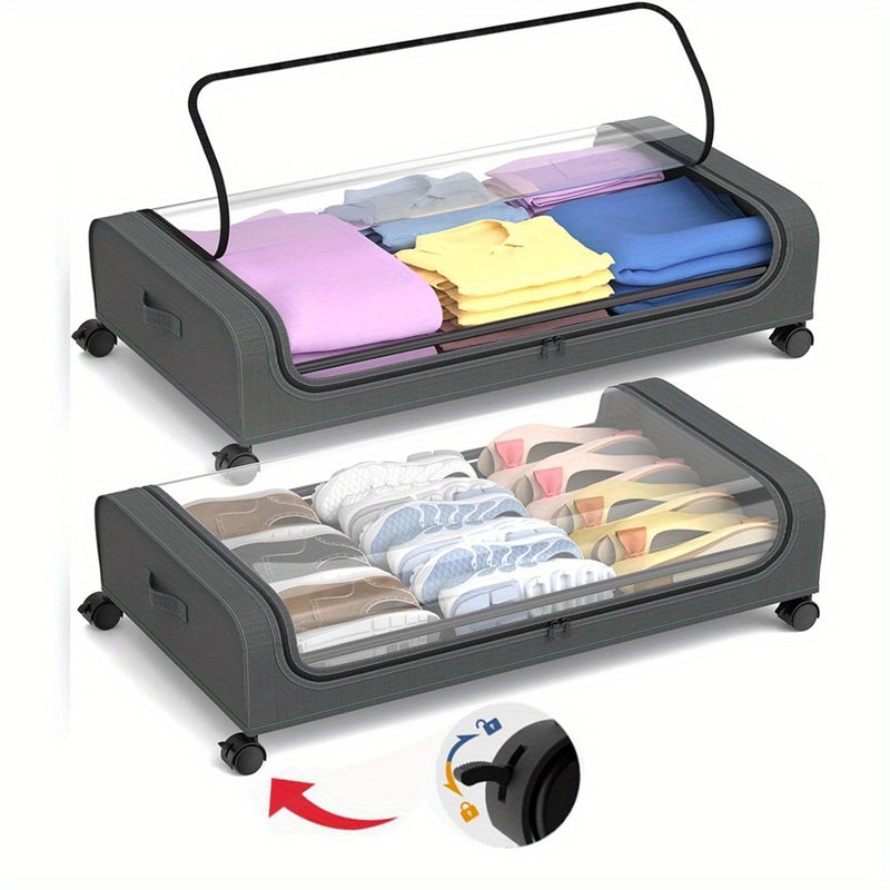 Mpow Underbed Storage Box with 360° Swiveling Wheels, Oxford Fabric + Metal Frame, Clear Window, Large Storage Capacity