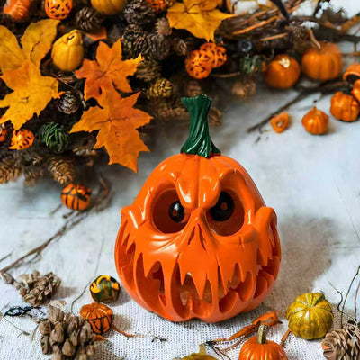 Mpow Small Hollow Yellow LED Lighted Pumpkin Lantern for Halloween Decorations. 8-Hour Auto-Illumination Timer. 3 AA Batteries for A 1-Month Life. Suitable for Indoor and Outdoor Use