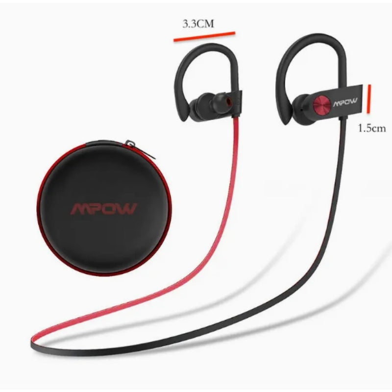 Mpow Bluetooth 5.3 Neckband Sports Earphones with Red and Black Cable Design, Glue-bonded Design, Button Controls, and 12-hour Battery Life